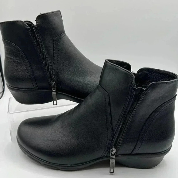 Propet Womens Black Leather Ankle Boots 11 W Double Zipper Comfortable & Stylish - Picture 2 of 13